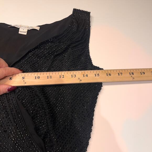 Diane von Furstenberg Black Sequin Drape Front Shift Dress Sz 6 - Picture 8 of 11